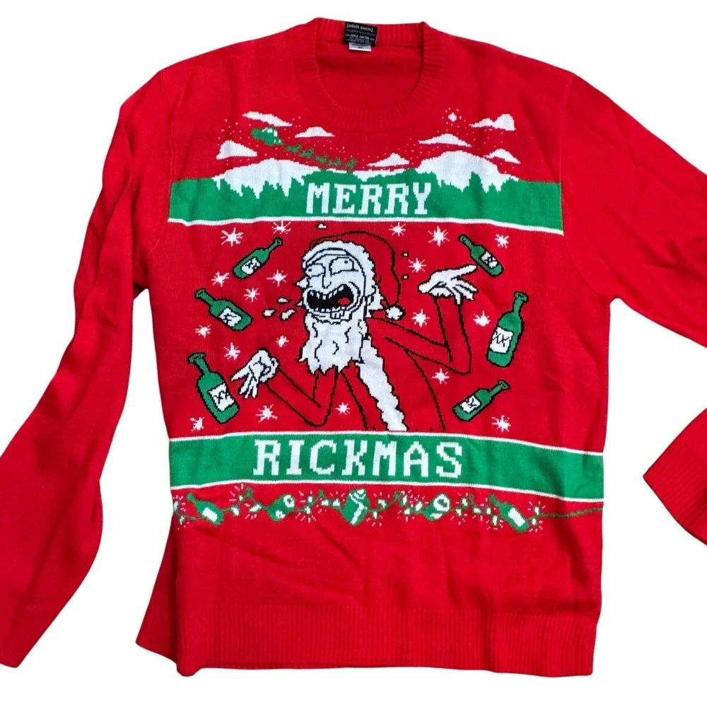 Rick and Morty Merry Rickmas Ugly Christmas Sweater Adult XL Red‎ NWOT